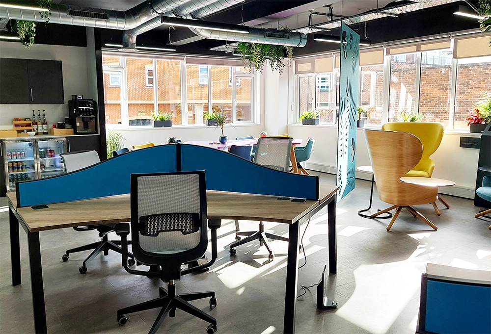 A picture of the collab work spaces and amendities in the summer